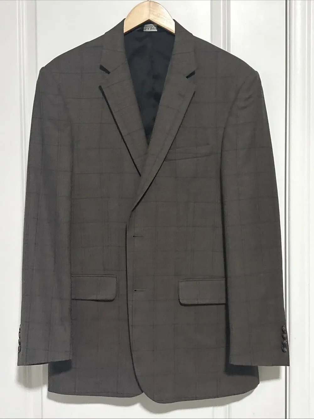 Jos A Bank Men's Gray Windowpane Plaid 2-Button Suit Jacket Sport Coat Size 41 L